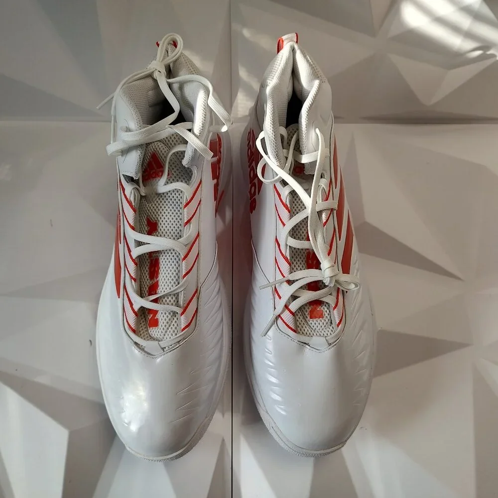Adidas Mens Football Cleats 16 White Orange Shoe Lacrosse Nasty Mid Top Logo - Picture 7 of 11